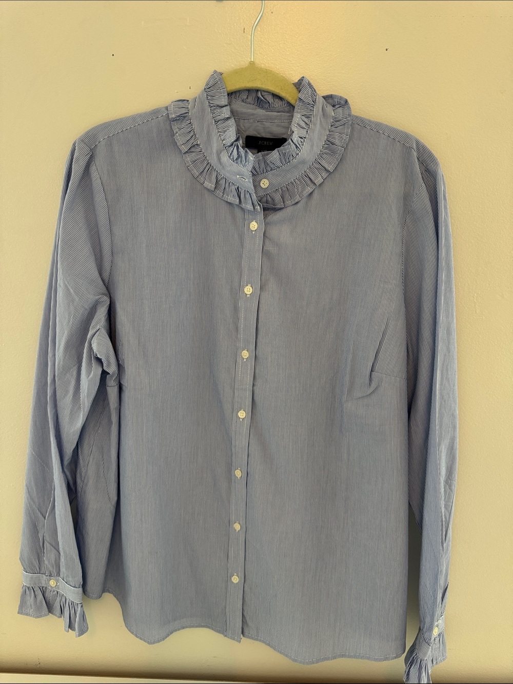 J.Crew Ruffled Collar Light Blue stripe Button-Up Blouse